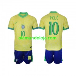 Camisola Brasil PELE 10 Criança Equipamento Primeiro 2024 Manga Curta